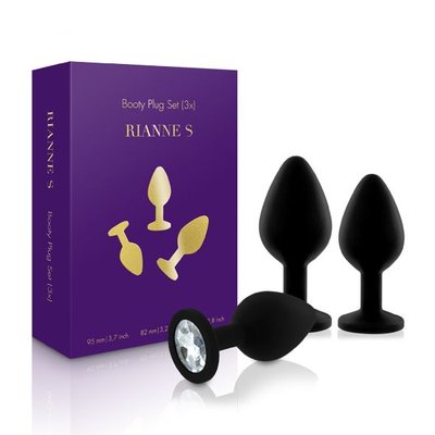 Набір силіконових анальних пробок із кристалом Rianne S: Booty Plug Set Black, діаметр 2,7см, 3,5см, SO3889 фото