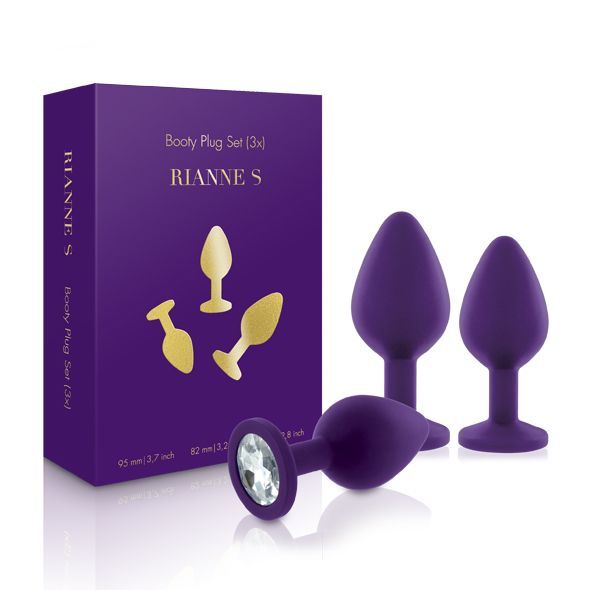 Набір силіконових анальних пробок із кристалом Rianne S: Booty Plug Set Purple, діаметр 2,7см, 3,5см SO3908 фото