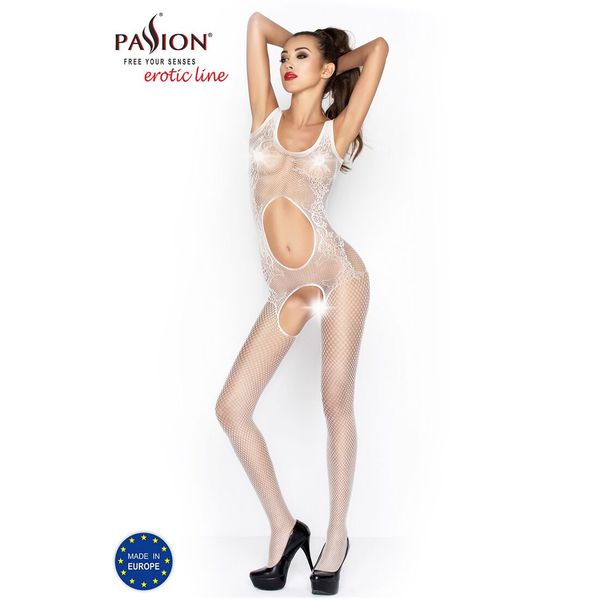 Бодістокінг Passion BS044 white, комбінезон з відкритим животиком PBS044W фото