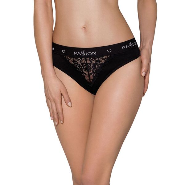 Трусики з широкою гумкою і мереживом Passion PS001 PANTIES black, size M SO4160 фото